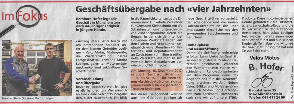 Wochenblatt Artikel Dezember 2017 Gebrüder Loeliger